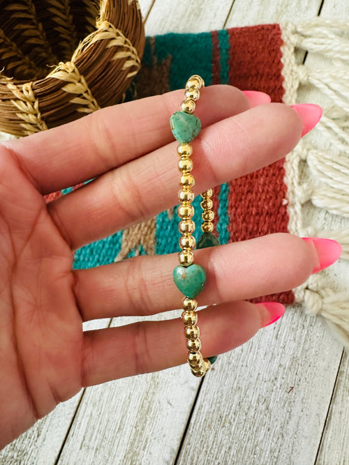 Navajo Gold Plated Sterling Silver Pearl & Turquoise Beaded Bracelet
