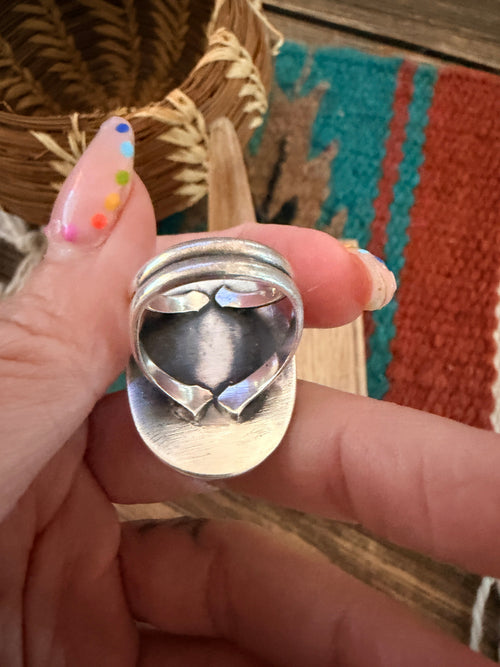 Old Pawn Handcrafted Coral & Sterling Silver Ring Size 5.75