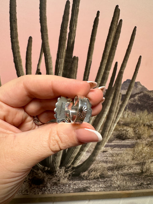 Beautiful Handmade Golden Hills Turquoise And Sterling Silver Adjustable Single Stone Ring