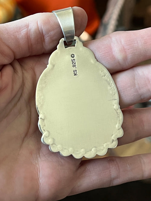 Hand Stamped Sterling Silver & Royston Turquoise Pendant by Kimari Somers