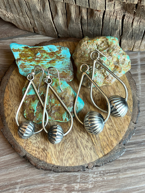 Navajo Sterling Silver Handmade Bead Drop Dangle Earrings by Preston Haley