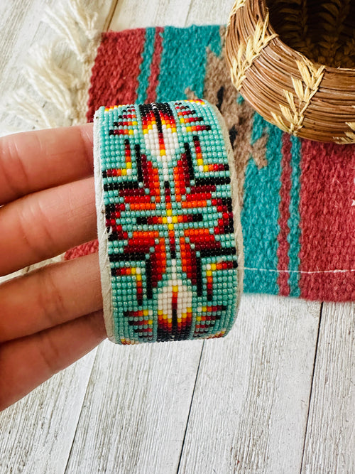 Navajo Made Beaded Leather Bracelet