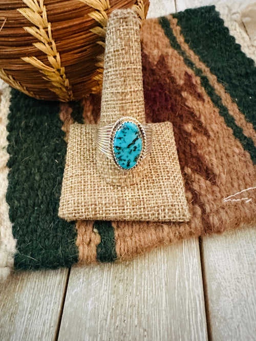 Old Pawn Handcrafted Turquoise & Sterling Silver Ring Size 12