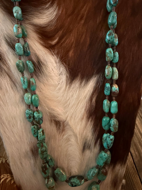 Old Pawn Handcrafted Turquoise Double-Strand Beaded 28” Necklace