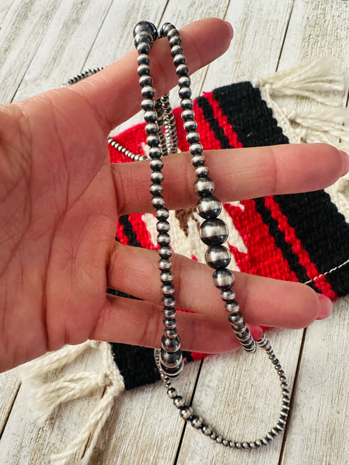 Navajo Sterling Silver Pearl 42” Beaded Necklace on