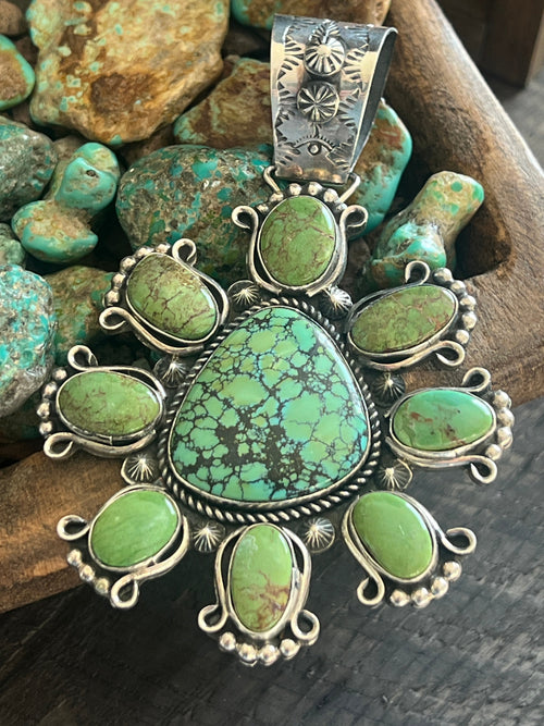 Apache Made Sterling Silver, Hubei & Egyptian Turquoise Cluster Pendant by Rosella Paxson