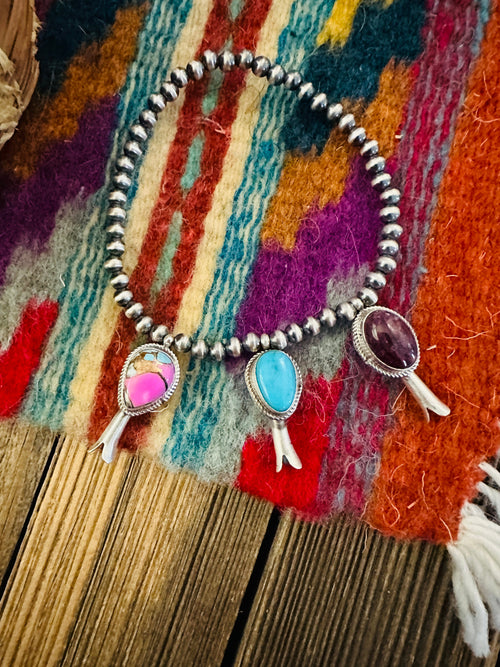 Handcrafted 3mm Sterling Silver Pearl & Multi Stone Blossom Stretch Bracelet