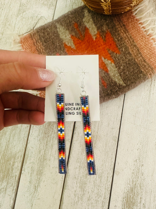 Navajo Handmade Multicolor Beaded Dangle Earrings