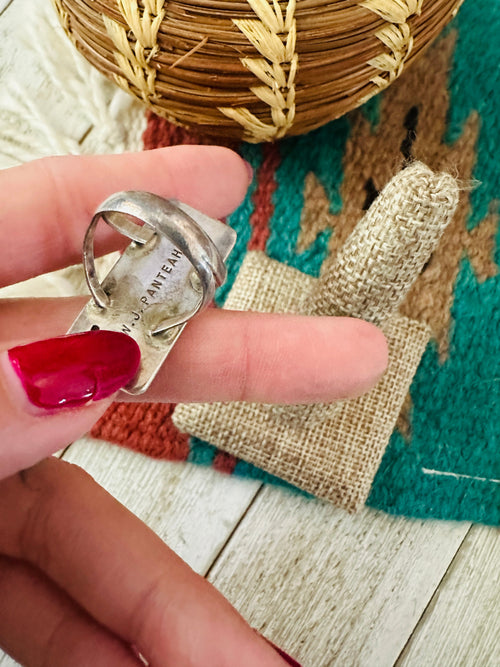 Old Pawn Handcrafted Multi Stone & Sterling Silver Inlay Ring Size 7