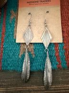 Handcrafted Old Pawn Sterling Silver Feather Dangle Earrings