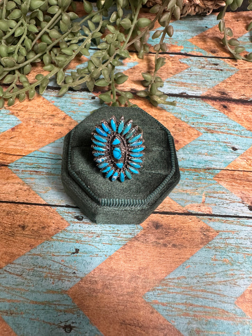 Handmade Sterling Silver & Needlepoint Turquoise Adjustable Ring