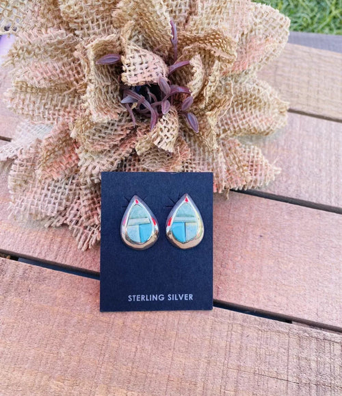 Navajo Turquoise & Sterling Silver Inlay Post Earrings