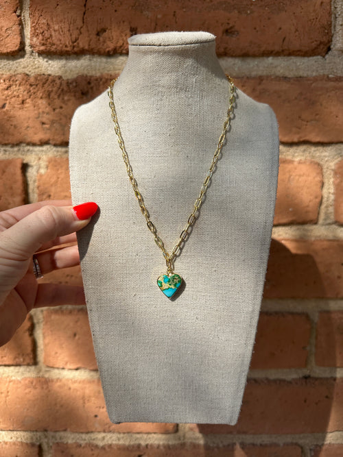 “The Golden Collection” THE SONORAN Handmade Natural Sonoran Mountain Turquoise 14k Gold Plated Heart Necklace