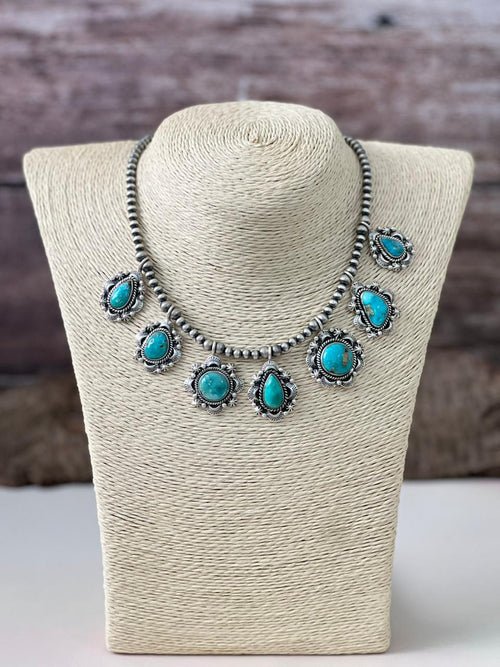 Handmade Sterling Silver Beaded Multi Stone Necklace "Signed Nizhoni"