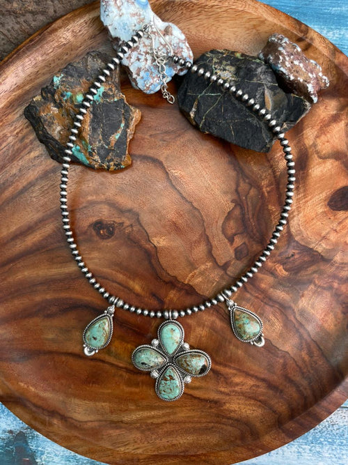 Handmade Sterling Silver Baja Turquoise Collection: Beaded Necklace "Signed Nizhoni"