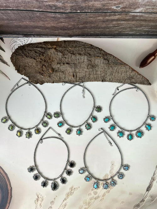 Handmade Sterling Silver Beaded Multi Stone Necklace "Signed Nizhoni"