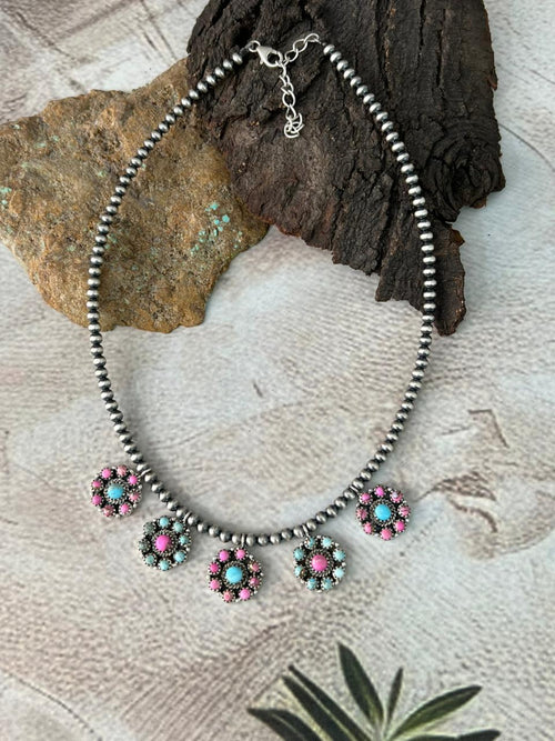 Handmade Sterling Silver Cotton Candy Beaded Necklace "Signed Nizhoni"