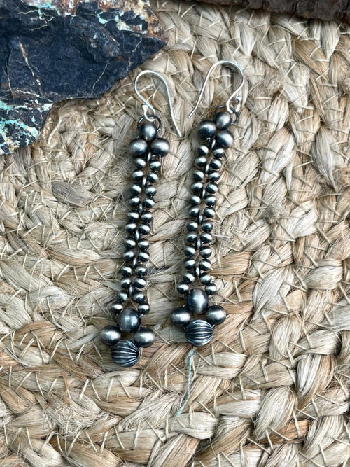 Handmade Sterling Silver Beaded Hook Dangle Earrings