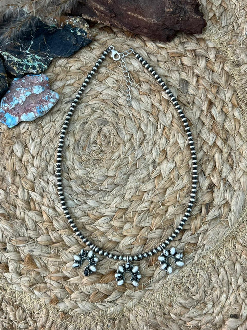 Handmade Sterling Silver White Buffalo Beaded Necklace "Signed Nizhoni"