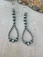 Handmade Sterling Silver Beaded Dangle Hook Earrings "Signed Nizhoni" (1)