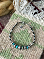 Handmade Sterling Silver Kingman Turquoise Beaded Bracelet "Signed Nizhoni"