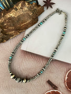 Handmade Sterling Silver Kingman Turquoise Beaded Necklace Signed Nizhoni