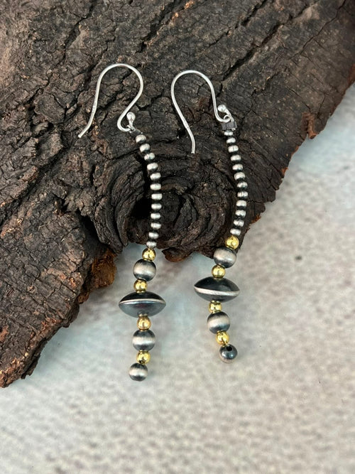 Handmade Sterling Silver Shiny Golden Hook Dangle Beaded Earrings