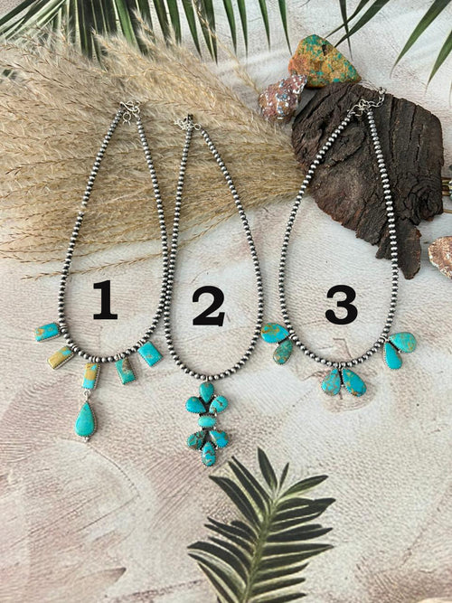 Handmade Sterling Silver Santa Maria Turquoise Beaded Necklace "Signed Nizhoni"