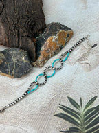 Handmade Sterling Silver Beaded Kingman Turquoise Bracelet