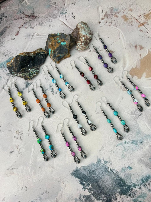 Handmade Sterling Silver Multistone Beaded Dangle Earrings "Signed Nizhoni"