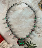 Handmade Sterling Silver Christmas Dahlia Collection: Beaded Squash Blossom Necklace Signed Nizhoni