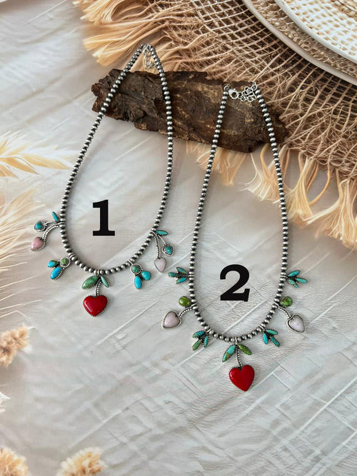 Handmade Sterling Silver Multi Stone Beaded Cherry Necklace "Signed Nizhoni"