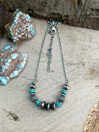 Handmade Sterling Silver Kingman Turquoise Beaded Necklace t ok with Signed Nizhoni