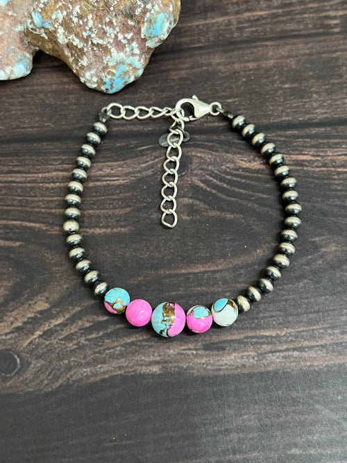 Handmade Sterling Silver Cotton Candy Beaded Bracelet with Signed Nizhoni (5)