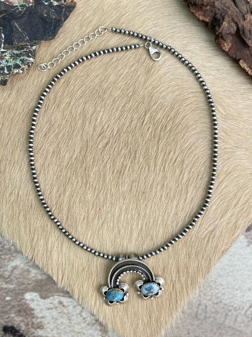 Handmade Sterling Silver Golden Hills Turquoise Beaded Necklace "Signed Nizhoni"