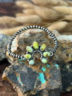 Handmade Sterling Silver Palomino Turquoise Naja Stretchy Beaded Bracelet Signed Nizhoni