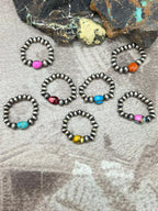 THE VENICE Handmade Sterling Silver Beaded Multi Stone Adjustable Ring "Signed Nizhoni"