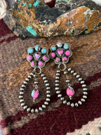 Handmade Sterling Silver Cotton Candy Post Beaded Dangle Earrings "Signed Nizhoni"