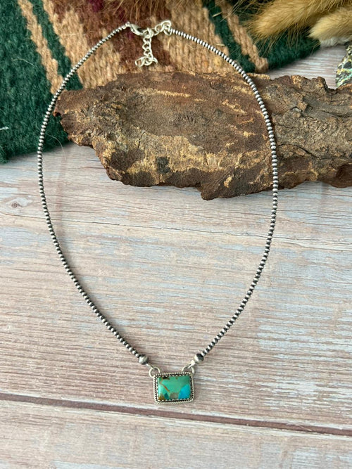 Handmade Sterling Silver Kingman Turquoise Beaded Necklace "Signed Nizhoni"