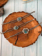 Handmade Sterling Silver Egyptian Turquoise Collection: Beaded Chain Bracelet Signed Nizhoni