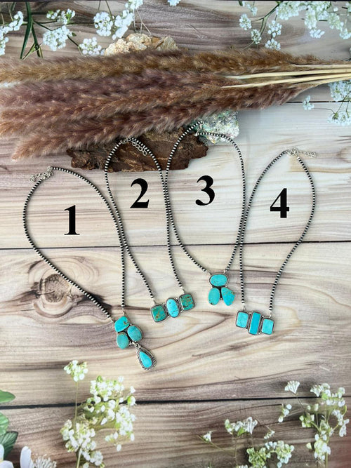 Handmade Sterling Silver Green Kingman Turquoise Collection: Beaded Necklace Signed Nizhoni