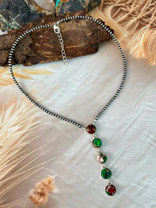 Handmade Sterling Silver Christmas Dahlia Collection: Beaded Necklace Signed Nizhoni