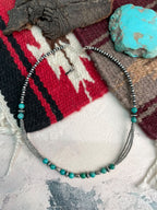 Handmade Sterling Silver Kingman Turquoise Beaded Necklace Signed Nizhoni