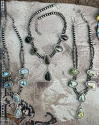 Handmade Sterling Silver Golden Hills Turquoise, Blackjack, Palomino Turquoise Beaded Necklace "Signed Nizhoni"