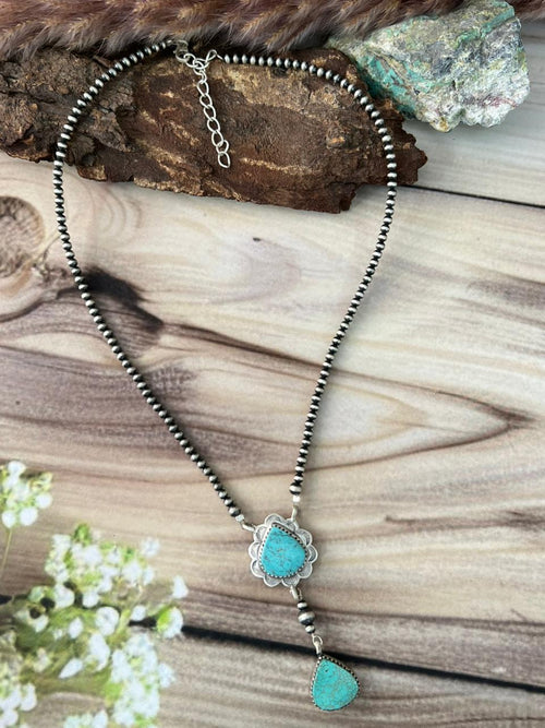Handmade Sterling Silver Green Kingman Turquoise Collection: Beaded Necklace Signed Nizhoni