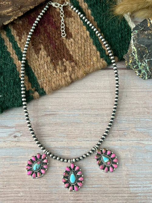 Handmade Sterling Silver Cotton Candy Beaded Necklace "Signed Nizhoni"