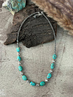 Handmade Sterling Silver Kingman Turquoise Beaded Necklace Signed Nizhoni