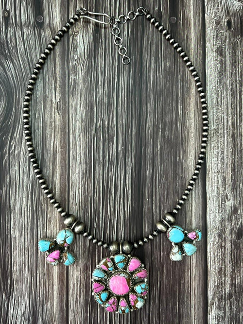 Handmade Sterling Silver Cotton Candy Beaded Necklace "Signed Nizhoni"