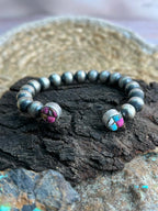 Handmade Sterling Silver Beaded Cotton Candy Cuff Bracelet "Signed Nizhoni"