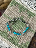 Handmade Sterling Silver Kingman Turquoise Beaded Bracelet "Signed Nizhoni"
